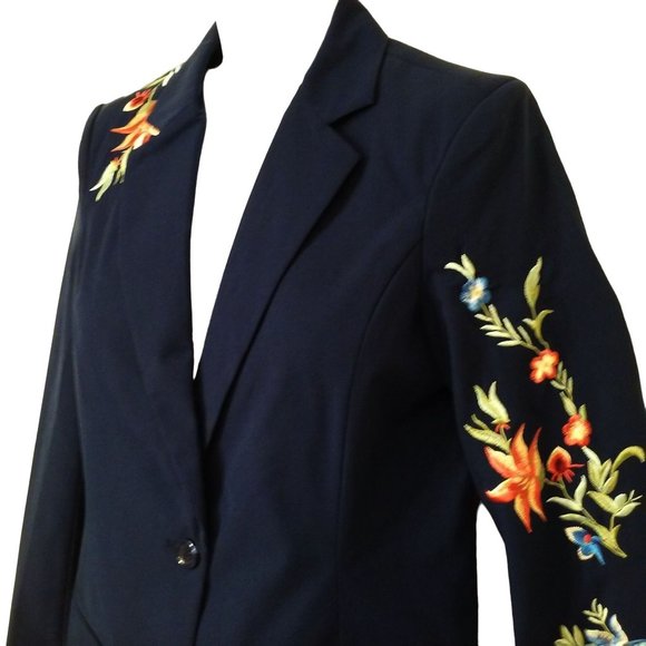 Vintage Y2K Blazer Chadwicks of Boston Floral Embroidered Ladies-8(M) Navy - Picture 4 of 12